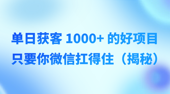 单日获客 1000+ 的好项目，只要你微信扛得住（揭秘）